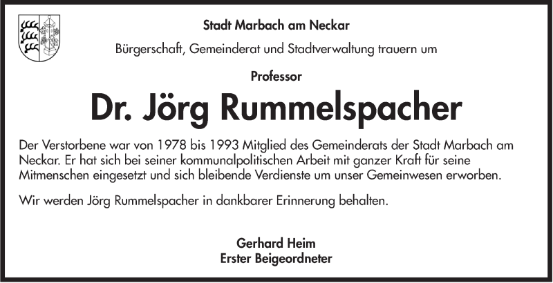  Traueranzeige für Jörg Rummelspacher vom 12.08.2015 aus Marbacher Zeitung