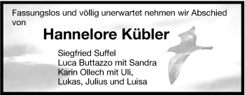 Traueranzeige von Hannelore Kübler von Marbacher Zeitung