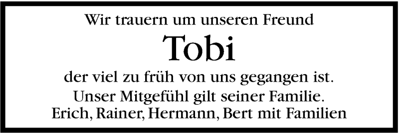  Traueranzeige für Tobi  vom 10.10.2014 aus Marbacher Zeitung