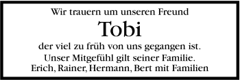 Traueranzeige von Tobi  von Marbacher Zeitung