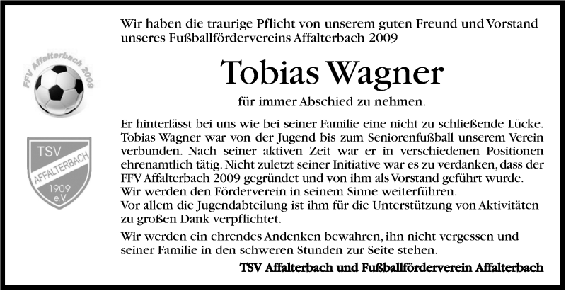  Traueranzeige für Tobias Wagner vom 08.10.2014 aus Marbacher Zeitung