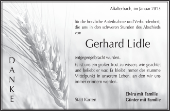 Traueranzeige von Gerhard Lidle von Marbacher Zeitung