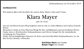 Traueranzeige von Klara Mayer von Marbacher Zeitung