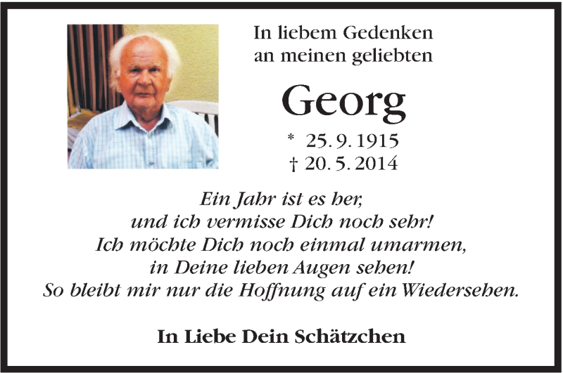  Traueranzeige für Georg  vom 20.05.2015 aus Marbacher Zeitung