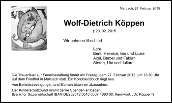 Traueranzeige von Wolf-Dietrich Köppen von Marbacher Zeitung