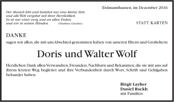 Traueranzeige von Doris und Walter  Wolf von Marbacher Zeitung