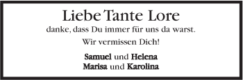 Traueranzeige von Lore  von Marbacher Zeitung
