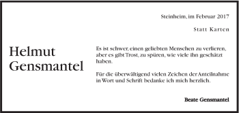 Traueranzeige von Helmut Gensmantel von Marbacher Zeitung