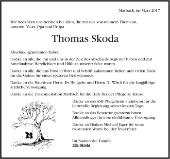 Traueranzeige von Thomas Skoda von Marbacher Zeitung