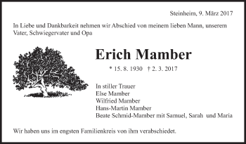 Traueranzeige von Erich Mamber von Marbacher Zeitung