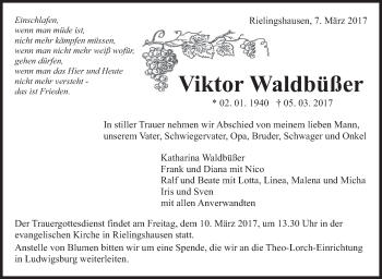 Traueranzeige von Viktor Waldbüßer von Marbacher Zeitung