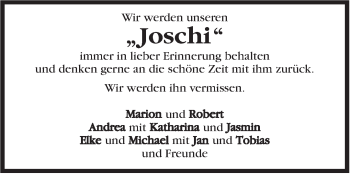 Traueranzeige von Joschi  von Marbacher Zeitung