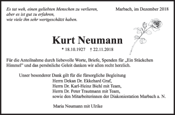 Traueranzeige von Kurt Neumann von Marbacher Zeitung