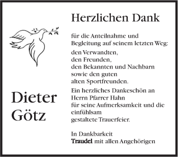 Traueranzeige von Dieter Götz von Marbacher Zeitung