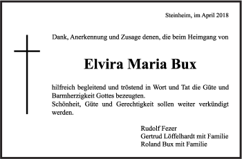 Traueranzeige von Elvira Maria Bux von Marbacher Zeitung