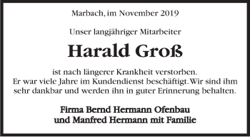 Traueranzeige von Harald Groß von Marbacher Zeitung