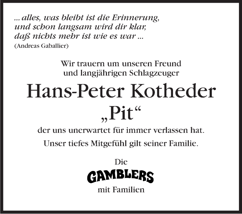  Traueranzeige für Hans-Peter Kotheder vom 07.02.2019 aus Marbacher Zeitung
