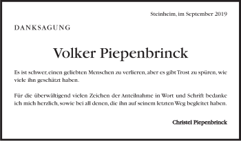 Traueranzeige von Volker Piepenbrinck von Marbacher Zeitung