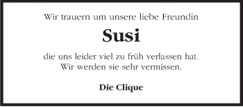 Traueranzeige von Susi  von Marbacher Zeitung