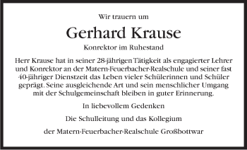 Traueranzeige von Gerhard Krause von Marbacher Zeitung