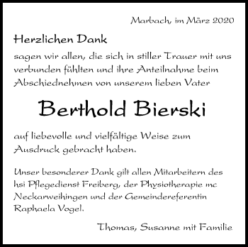 Traueranzeige von Berthold Bierski von Marbacher Zeitung