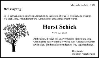Traueranzeige von Horst Schick von Marbacher Zeitung