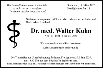 Traueranzeige von Walter Kuhn von Marbacher Zeitung