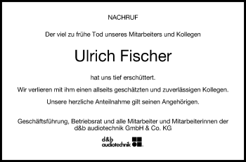 Traueranzeige von Ulrich Fischer von Marbacher Zeitung