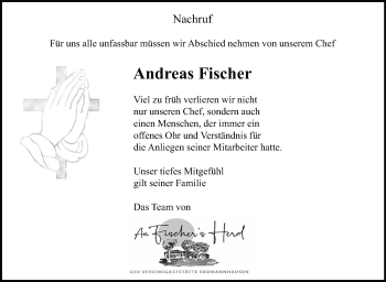 Traueranzeige von Andreas Fischer von Marbacher Zeitung