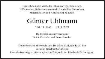 Traueranzeige von Günter Uhlmann von Marbacher Zeitung