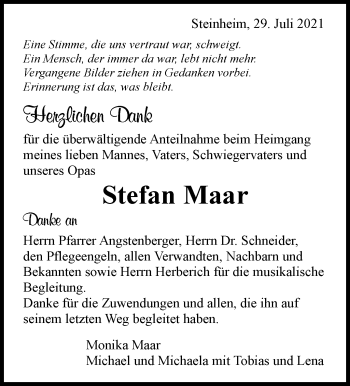 Traueranzeige von Stefan Maar von Marbacher Zeitung