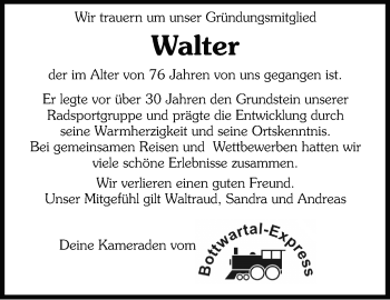 Traueranzeige von Walter  von Marbacher Zeitung