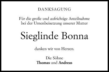 Traueranzeige von Sieglinde Bonna von Marbacher Zeitung
