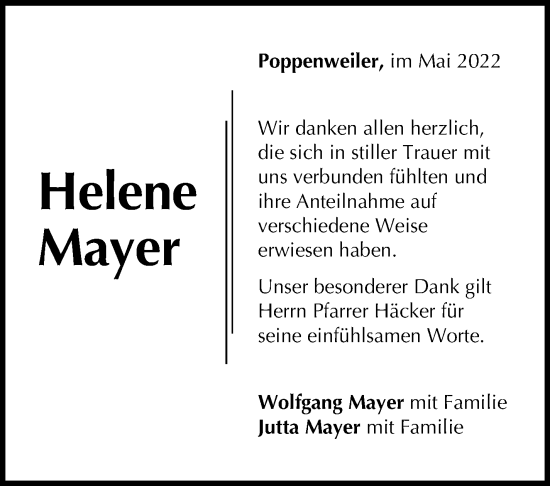 Traueranzeige von Helene Mayer von Marbacher Zeitung