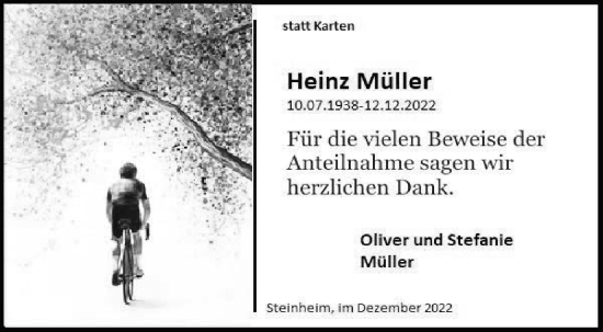 Traueranzeige von Heinz Müller von Marbacher Zeitung