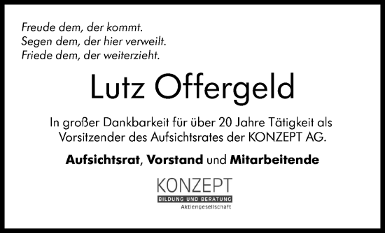 Traueranzeige von Lutz Offergeld von Marbacher Zeitung