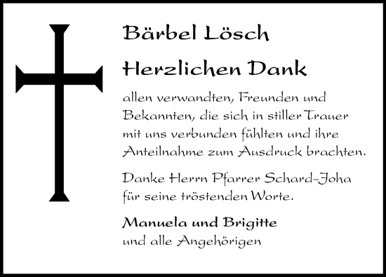 Traueranzeige von Bärbel Lösch von Marbacher Zeitung