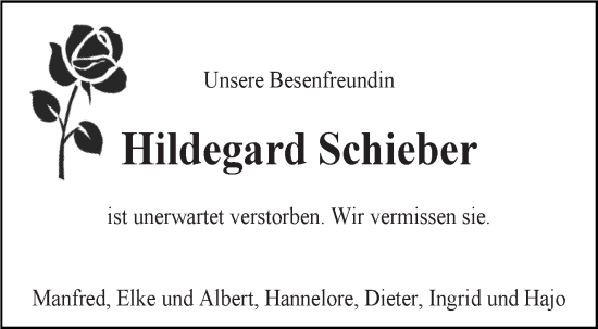 Traueranzeige von Hildegard Schieber von Marbacher Zeitung