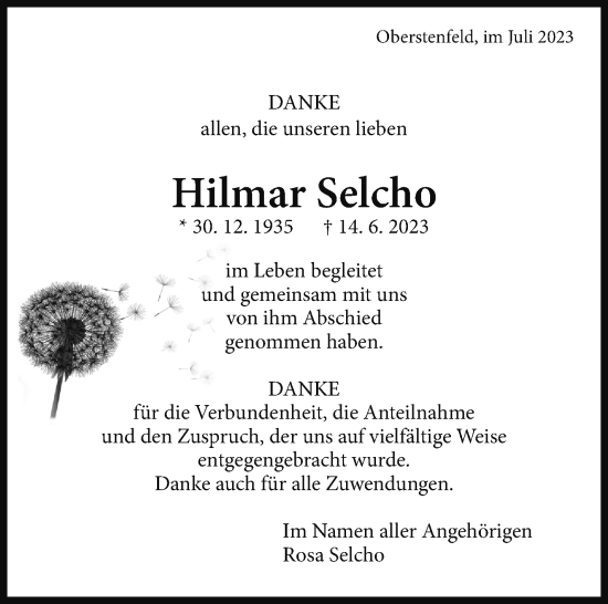 Traueranzeige von Hilmar Selcho von Marbacher Zeitung