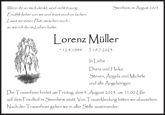 Traueranzeige von Lorenz Müller von Marbacher Zeitung