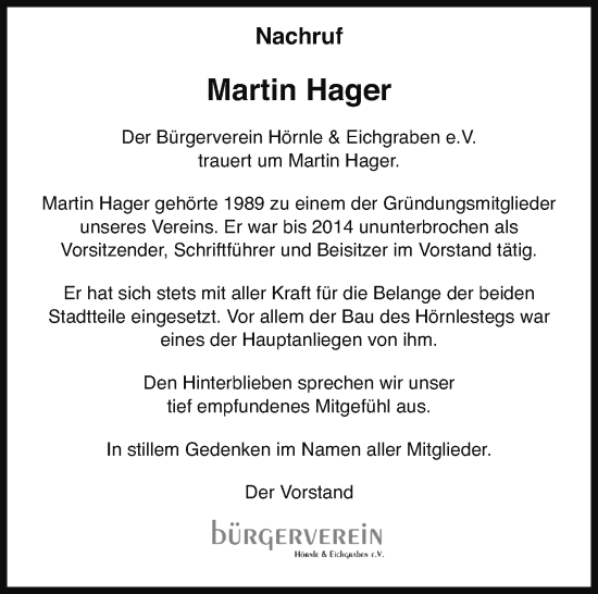 Traueranzeige von Martin Hager von Marbacher Zeitung