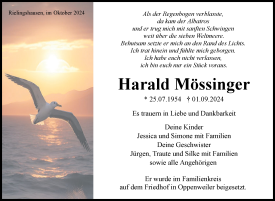 Traueranzeige von Harald Mössinger von Marbacher Zeitung