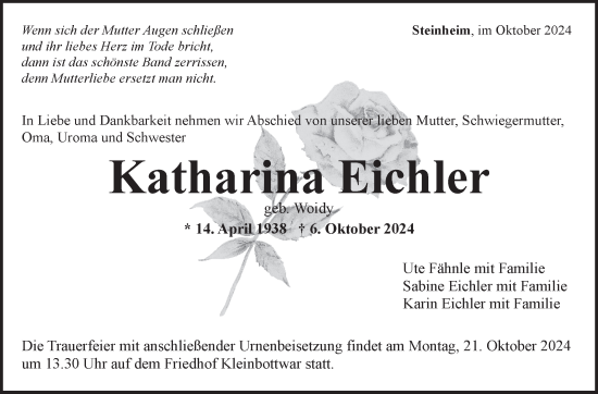 Traueranzeige von Katharina Eichler von Marbacher Zeitung
