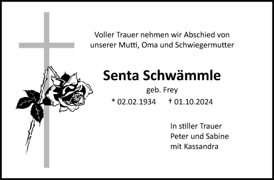 Traueranzeige von Senta Schwämmle von Marbacher Zeitung