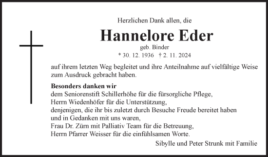 Traueranzeige von Hannelore Eder von Marbacher Zeitung