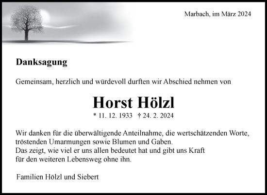 Traueranzeige von Horst Hölzl von Marbacher Zeitung