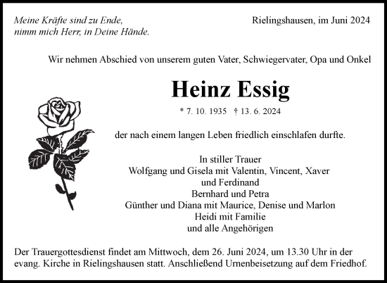 Traueranzeige von Heinz Essig von Marbacher Zeitung