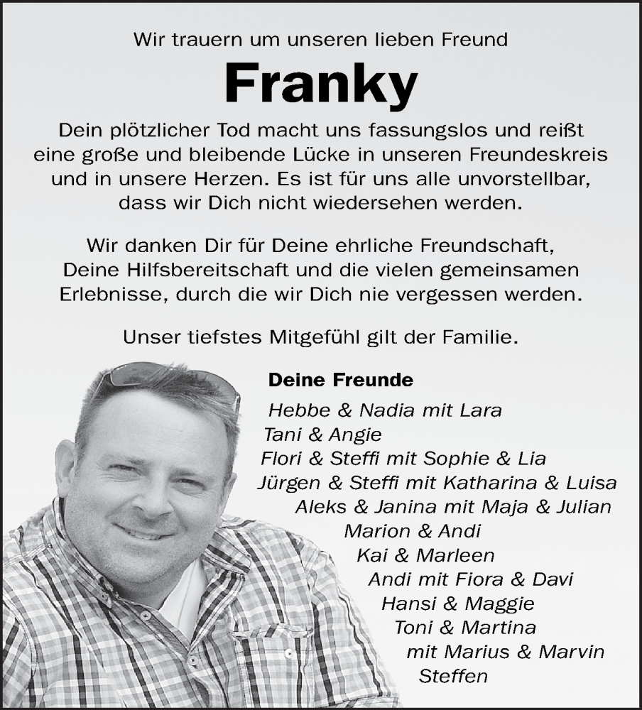  Traueranzeige für Franky  vom 03.01.2025 aus Marbacher Zeitung