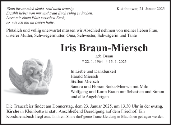 Traueranzeige von Iris Braun-Miersch von Marbacher Zeitung