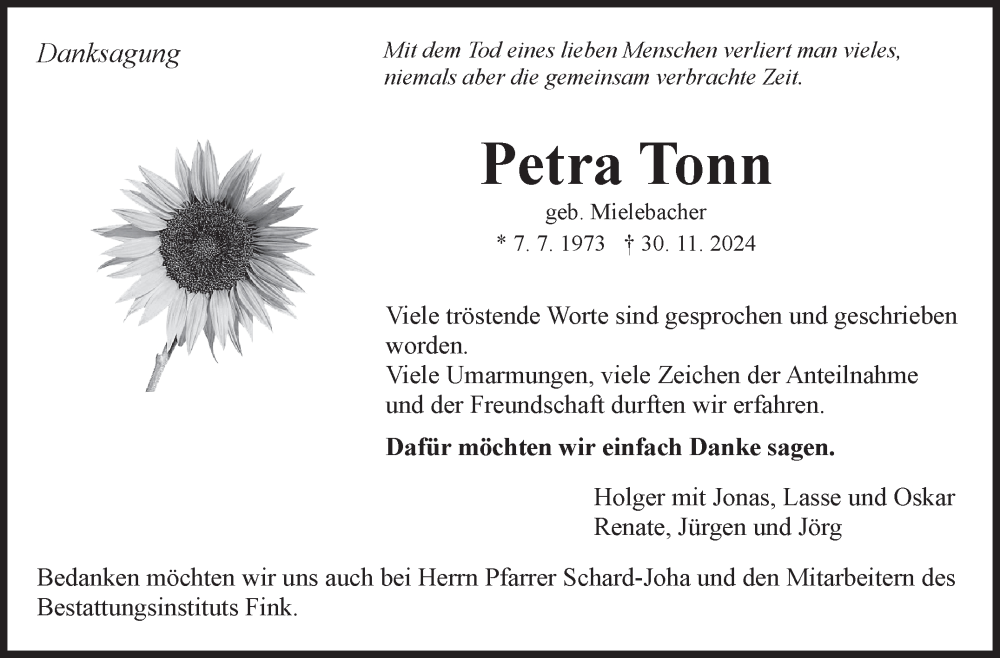  Traueranzeige für Petra Tonn vom 13.01.2025 aus Marbacher Zeitung